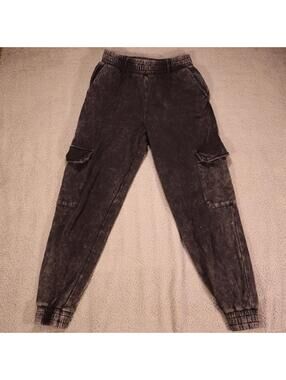 Forever 21 Cargo Pants Women Small Black Acid Wash Jogger